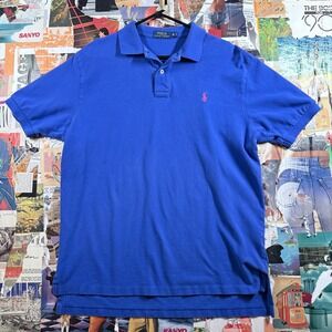 Polo‎ Ralph Lauren Mens Polo Shirt XL Blue Pink Pony Logo Short Sleeve